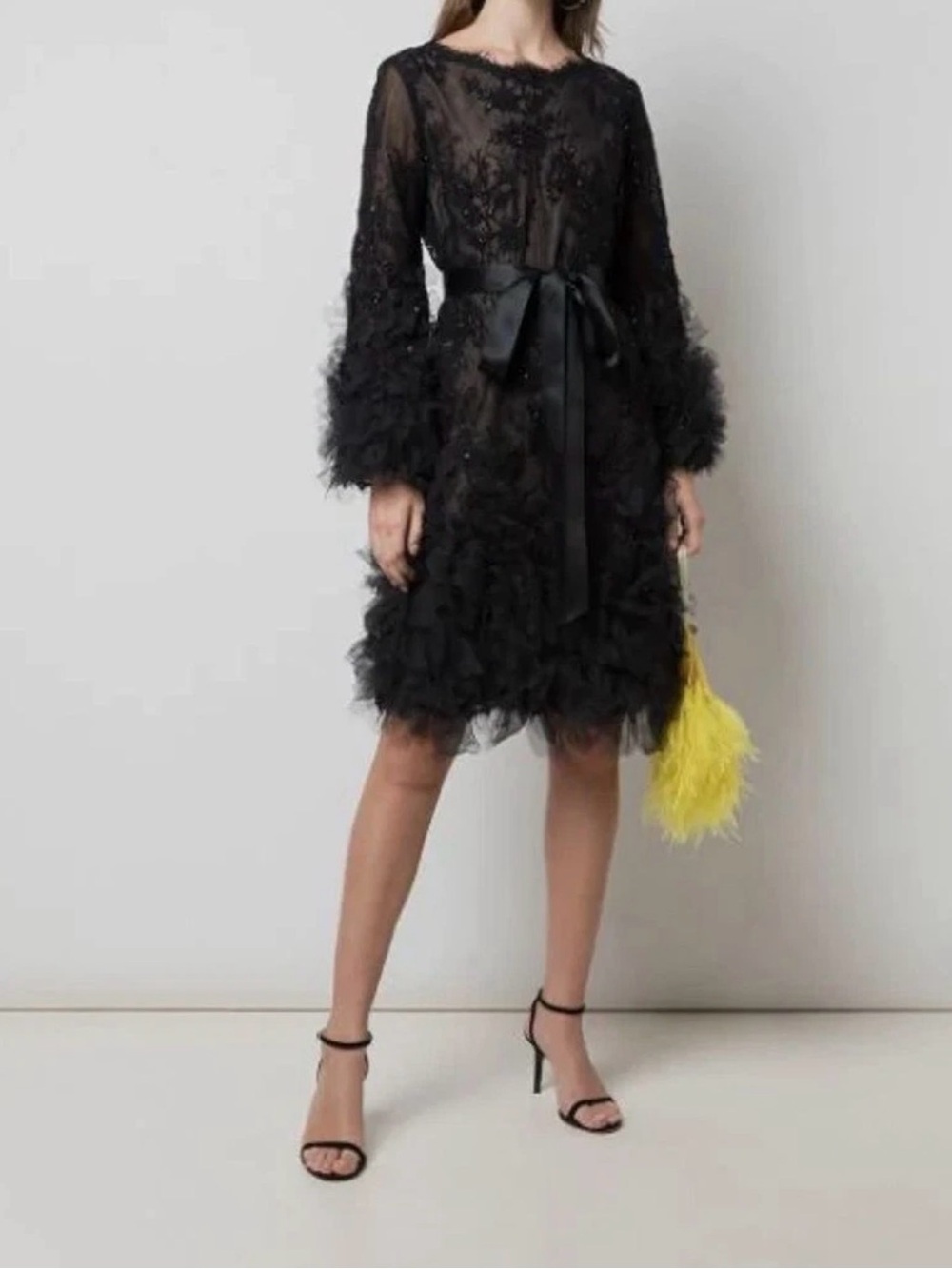 NWT Marchesa Modest Women's Black Crystal Sequin-Embroidered Cocktail Dress